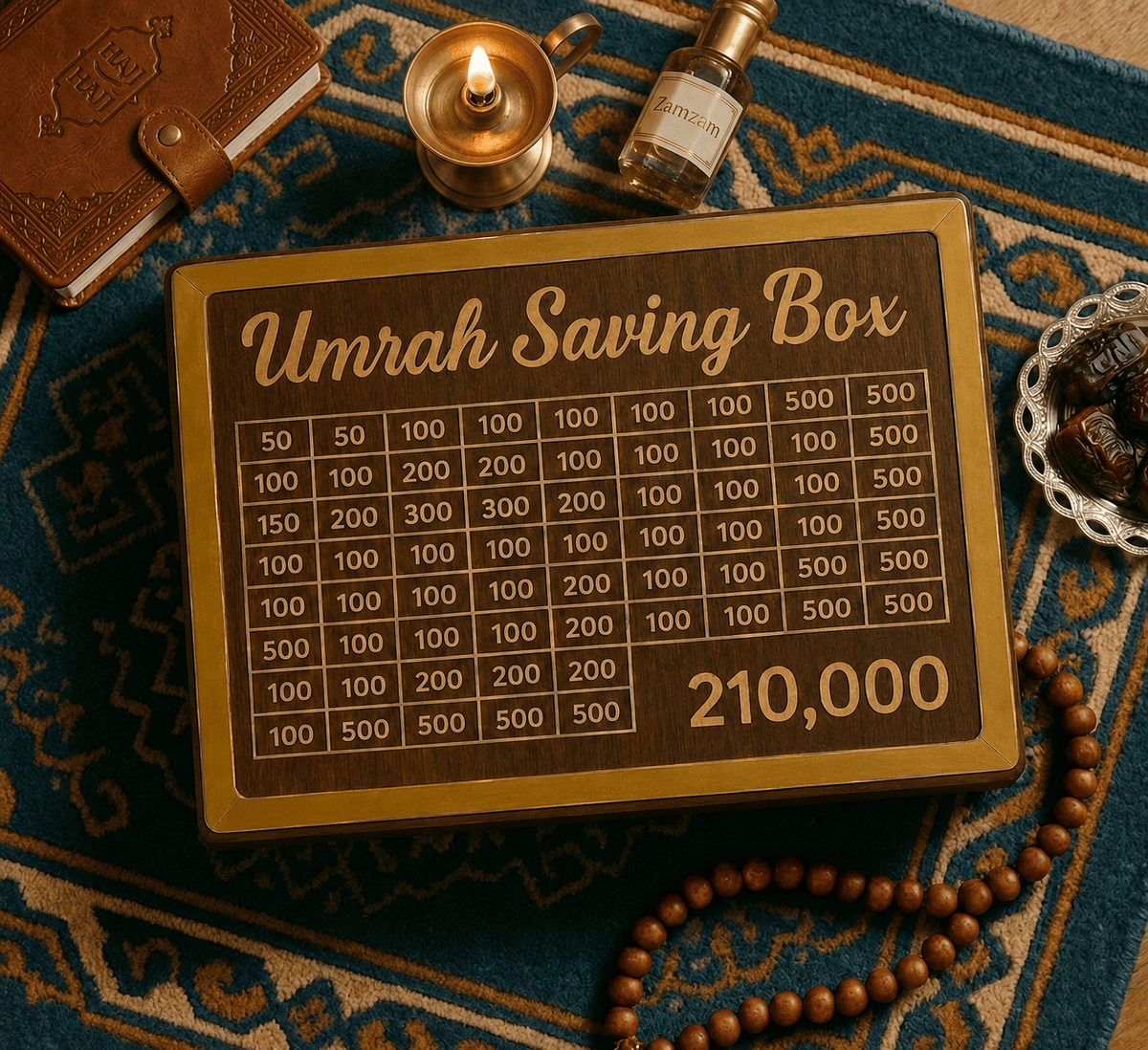 Premium Umrah Saving Box – 210,000 PKR Goal