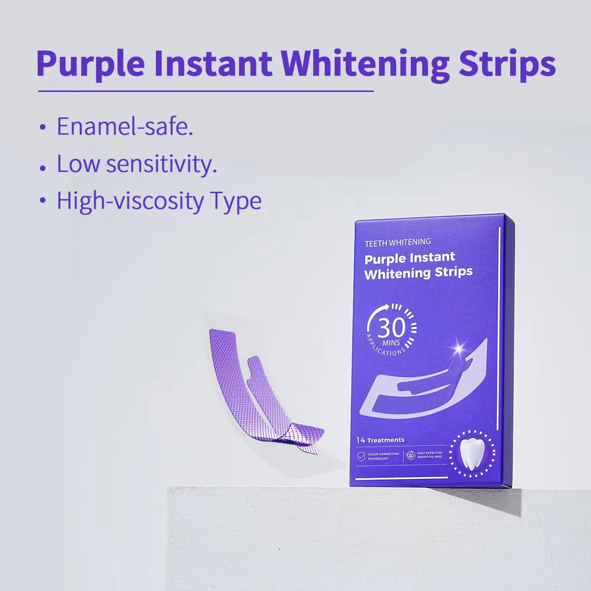 Purple Instant Teeth Whitening Strips – 14 Treatments | 30-Minute Teeth Whitening